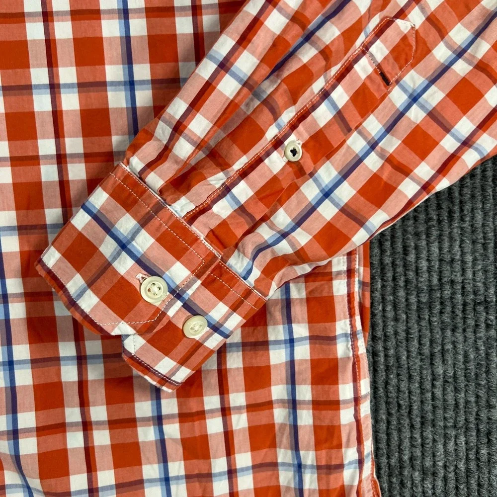Banana Republic Shirt Mens Medium Orange Plaid Long Sleeve Button Down Casual